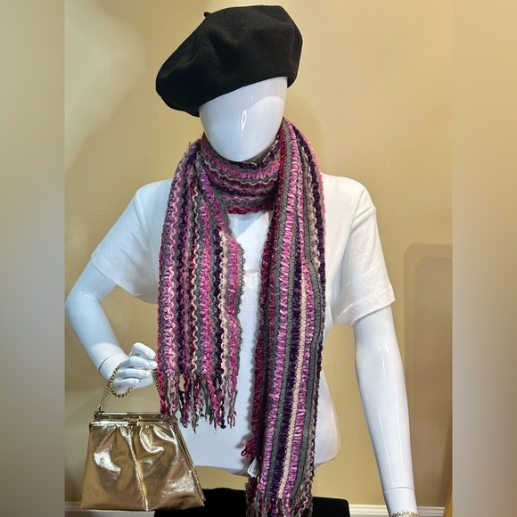 NWOT Long Pink and Purple Acrylic Velour Ribbon Scarf - Picture 2 of 11